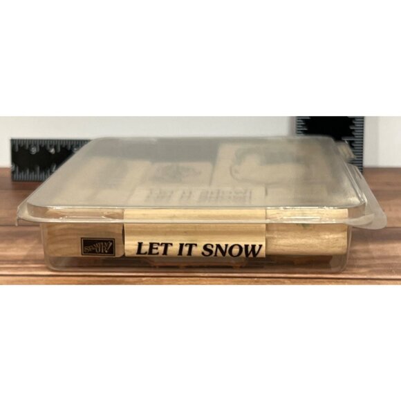 HTF VINTAGE Stampin Up! Let It Snow WOOD MOUNTED Rubber Stamp Set SNOWMAN TREE - Picture 5 of 5